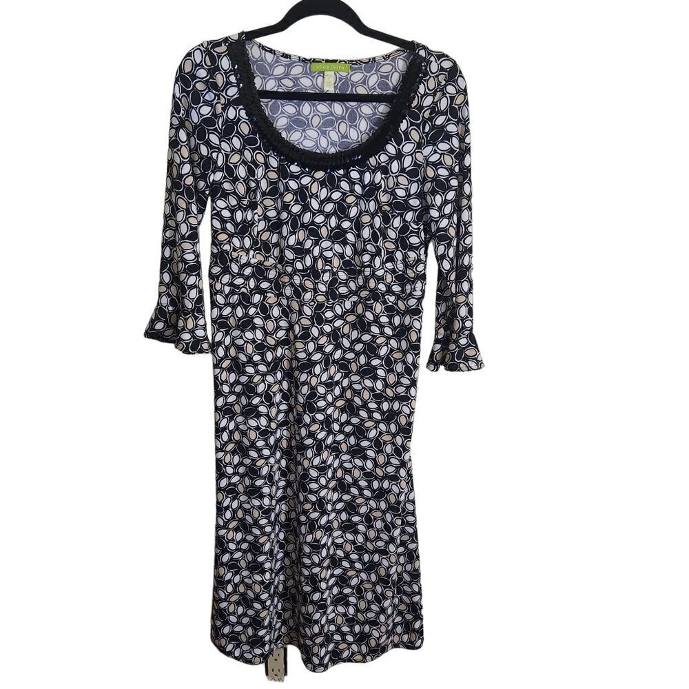 Sigrid Olsen Black White Pattern Empire Waist Seq… - image 1